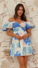 Blue Sweetheart Neckline Off-Shoulder Dress