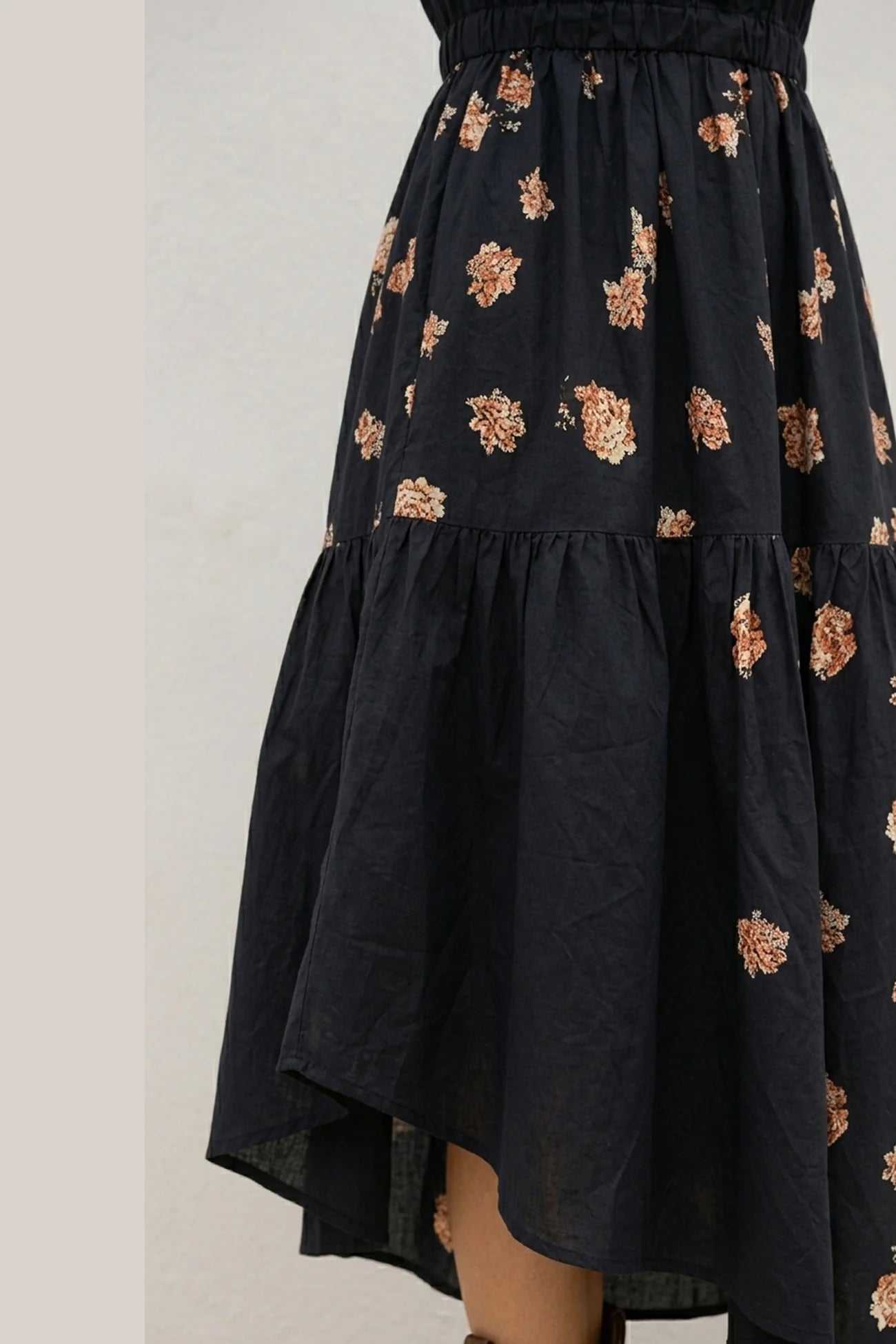 Floral Print Irregular Hem Retro Midi Dress