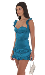 Satin Ruffle Bodycon Dress in Cobalt