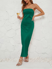 Strapless Backless Satin Bodycon Maxi Dress