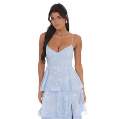 Floral Ruffle A-line Maxi Dress in Sky Blue: S