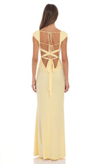 Strappy Cowl Neck Maxi Dress in Yellow