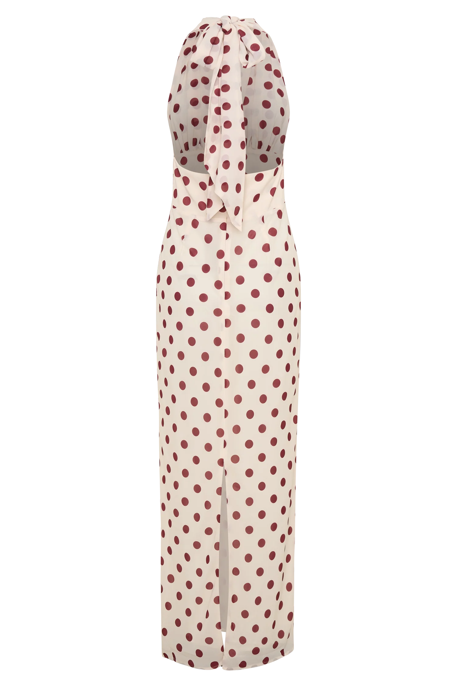 Nadine Halter Chiffon Maxi Dress - Ivory/Merlot Polka Dot