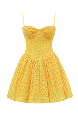 Apricot Lace Corset Mini Dress - Yellow