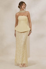 Lorna | Lemon Bandeau Maxi Dress With Scarf