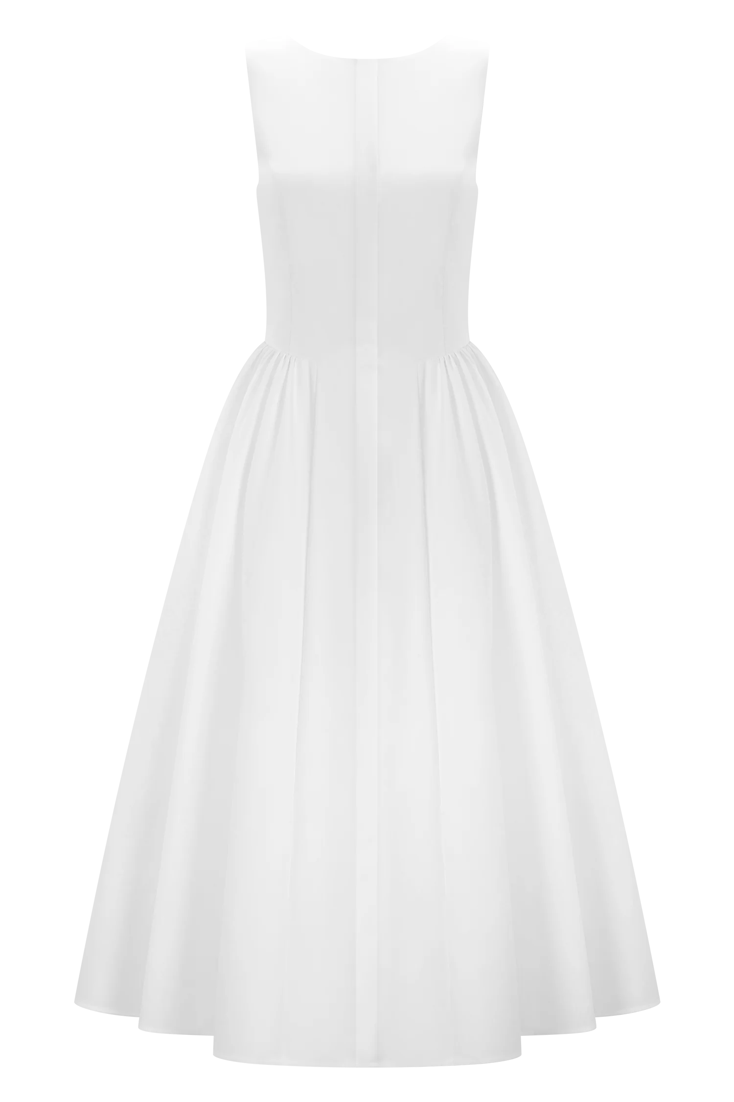 Monika Gathered Waist Cotton Midi Dress - White