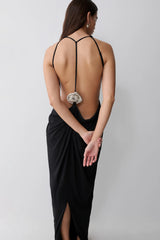 Low Back Halter Maxi Dress - Black