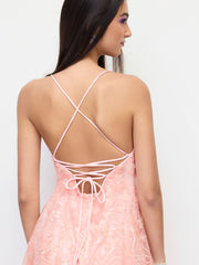Sequin Floral Square Neck Backless Criss Cross Mini Dress