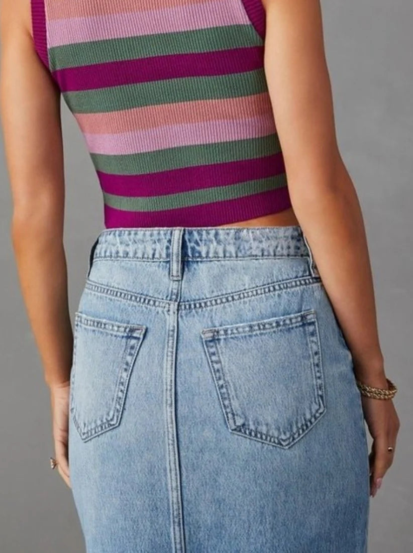 A-line denim mid-length skirt