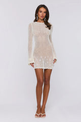 Brings The Heat Knit Long Sleeve Mini Dress Cream