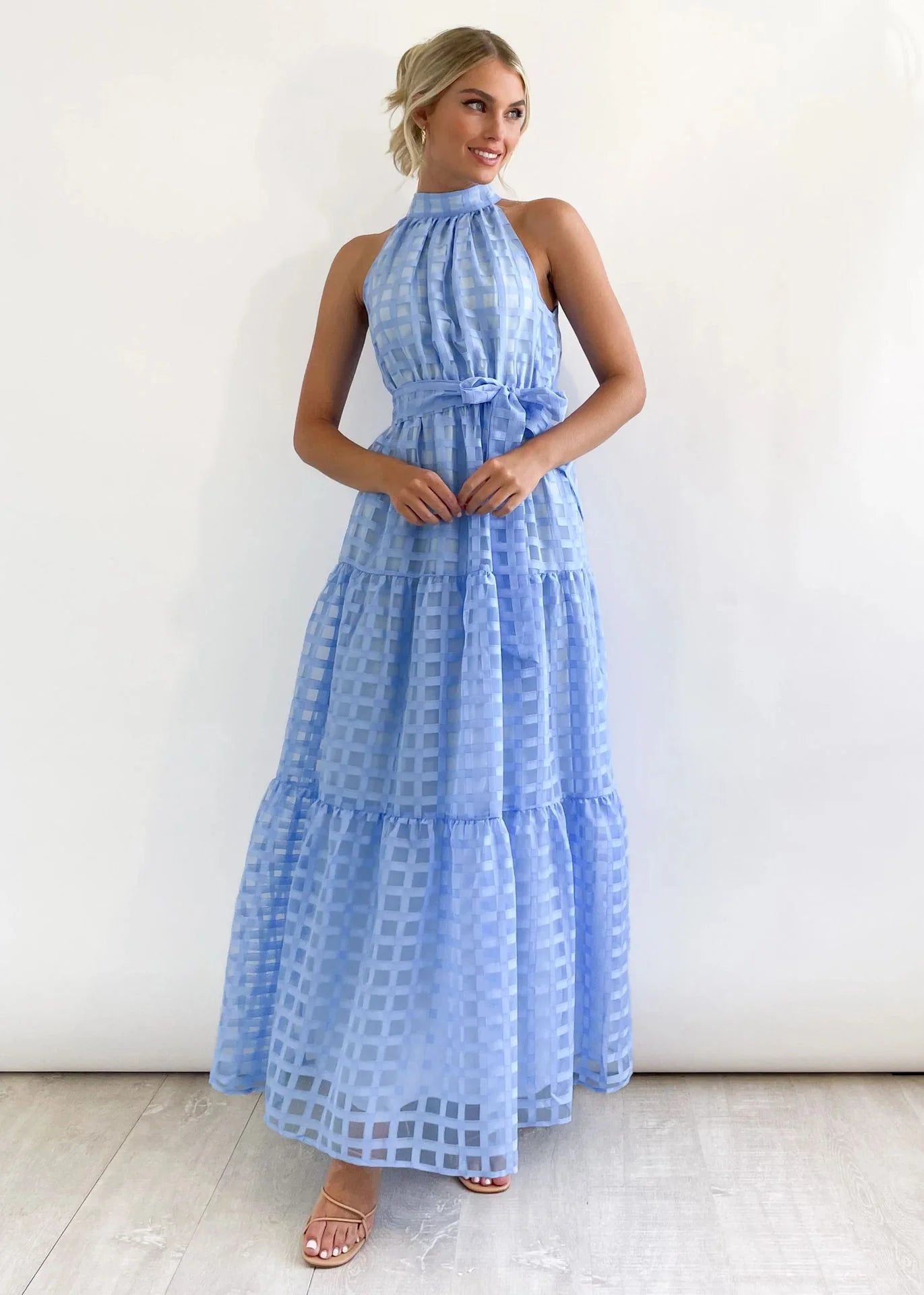 2023 Fashion Trends | Hot Pink Halter Retro Maxi Summer Dress