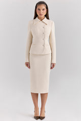 Lena-Cream Boucle Pencil Midi Skirt