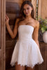 white strapless custom lace broderie anglaise mini dress
