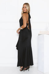 Sultry Halter Split Knit Maxi Dress Black