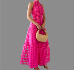 Vestido Fiorella cuello halter, algodón licra gasa, con forro, 3 colores, tallas de (36-44)