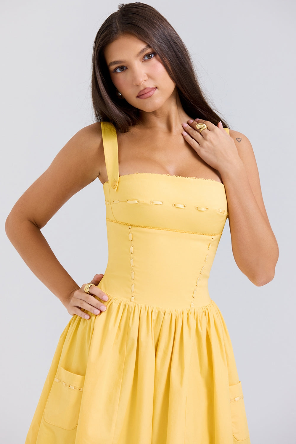 Vivien-Apricot Cotton Midi Sundress