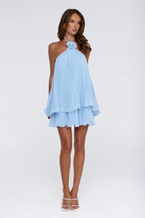 The Daisy Hour Halter Pleated Mini Dress Blue