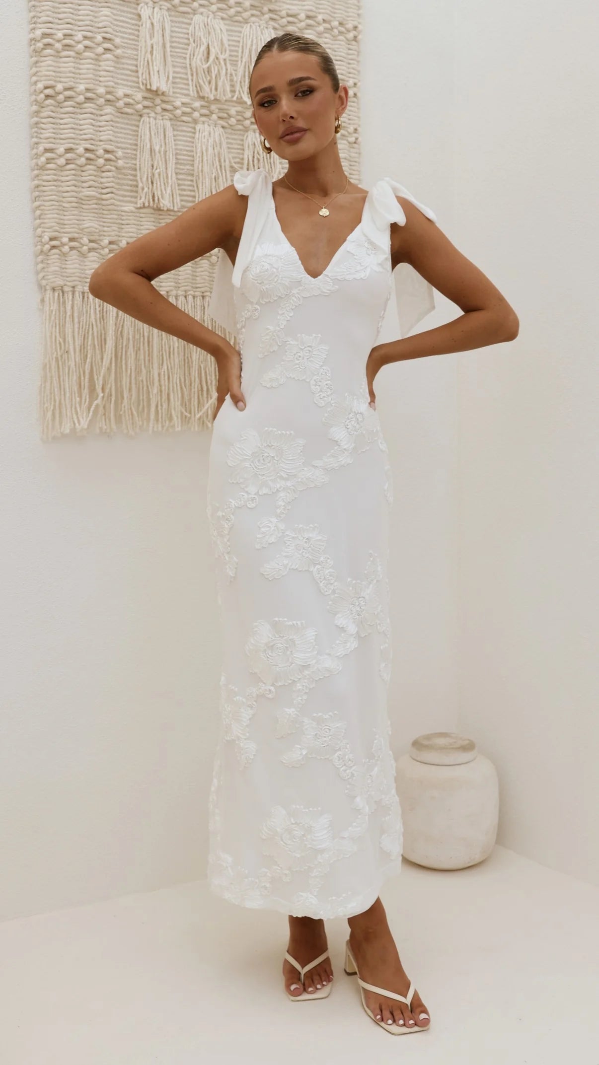 Usha Tie Strap Maxi Dress - White