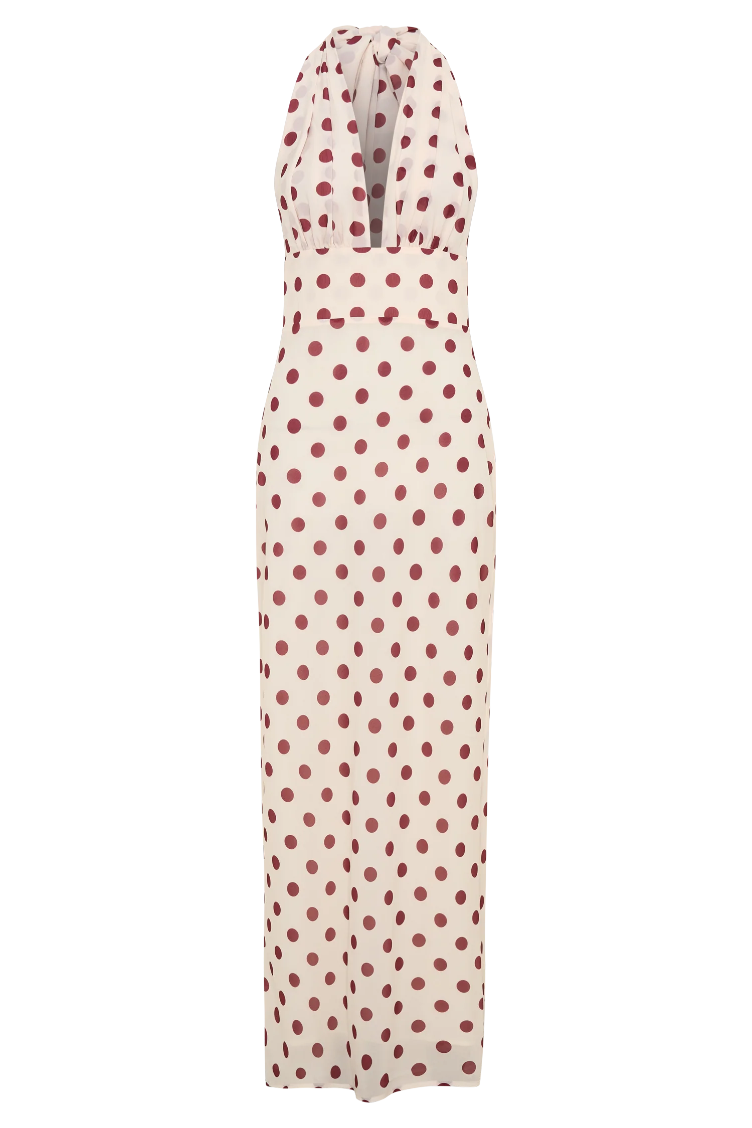 Nadine Halter Chiffon Maxi Dress - Ivory/Merlot Polka Dot