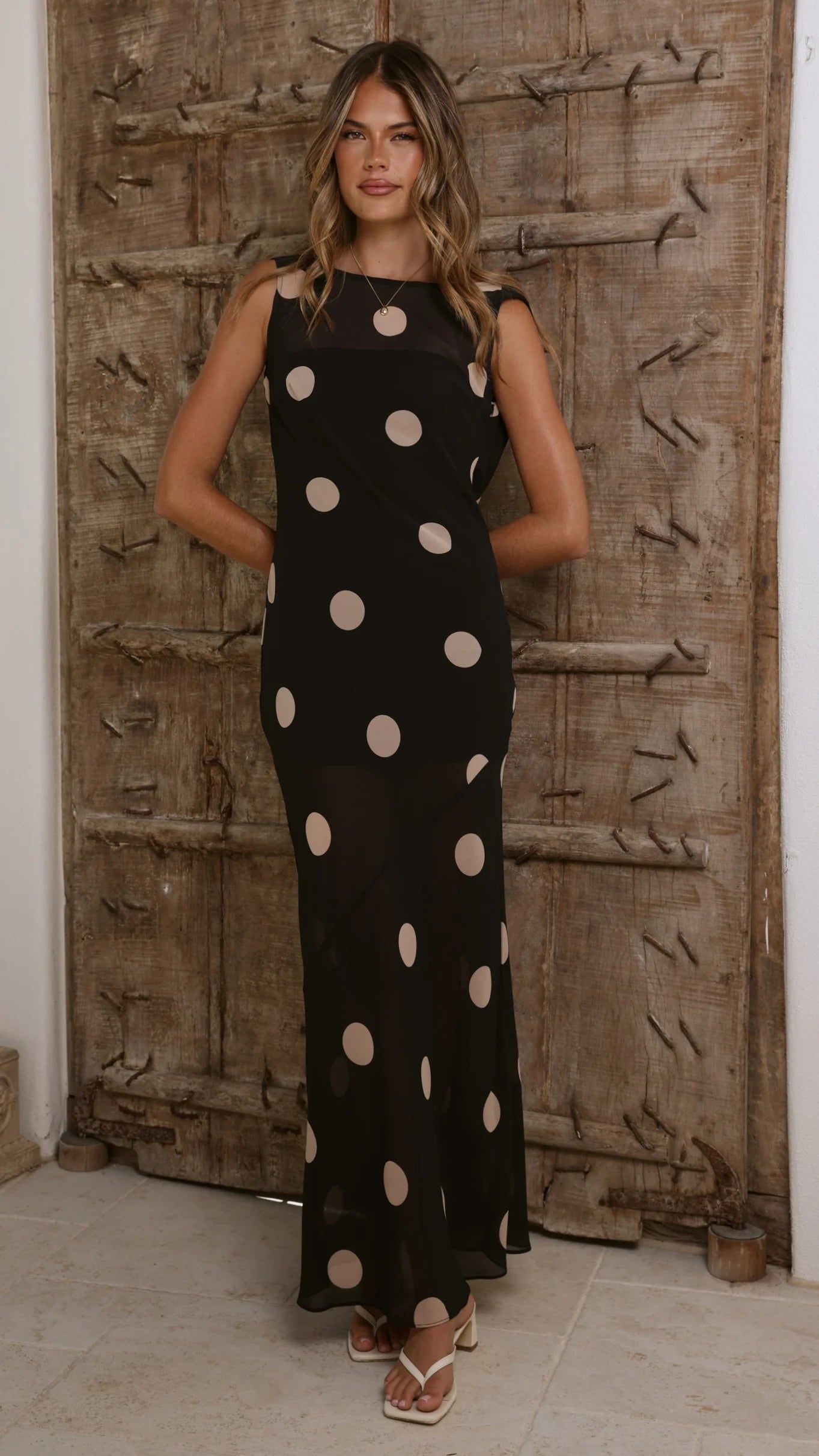 Beverly Maxi Dress - Black/Cream Polka Dot