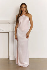 Delicate Lace Detail Halter Maxi Dress Pink