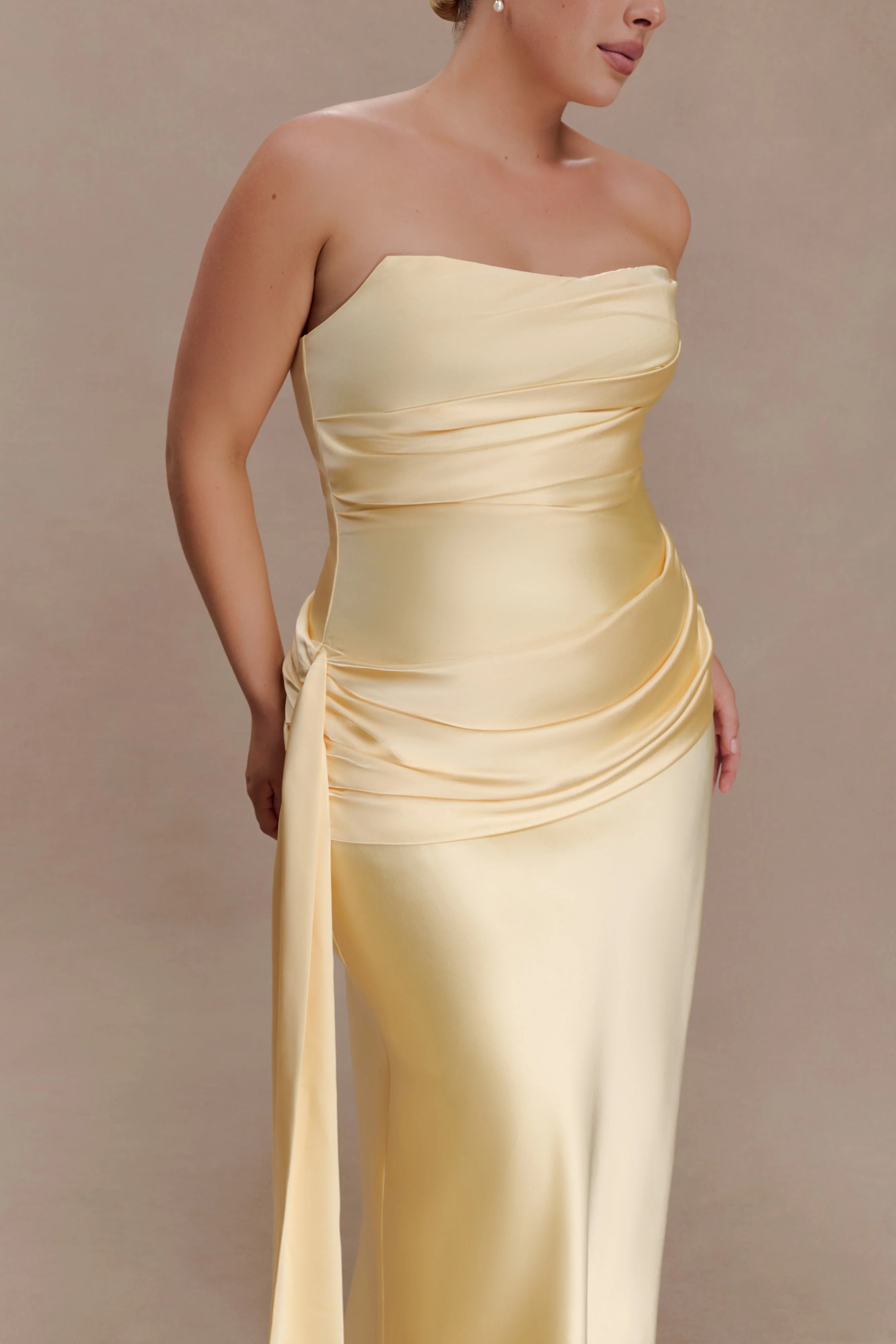Sarah Strapless Maxi Dress With Waist Tie - Lemon