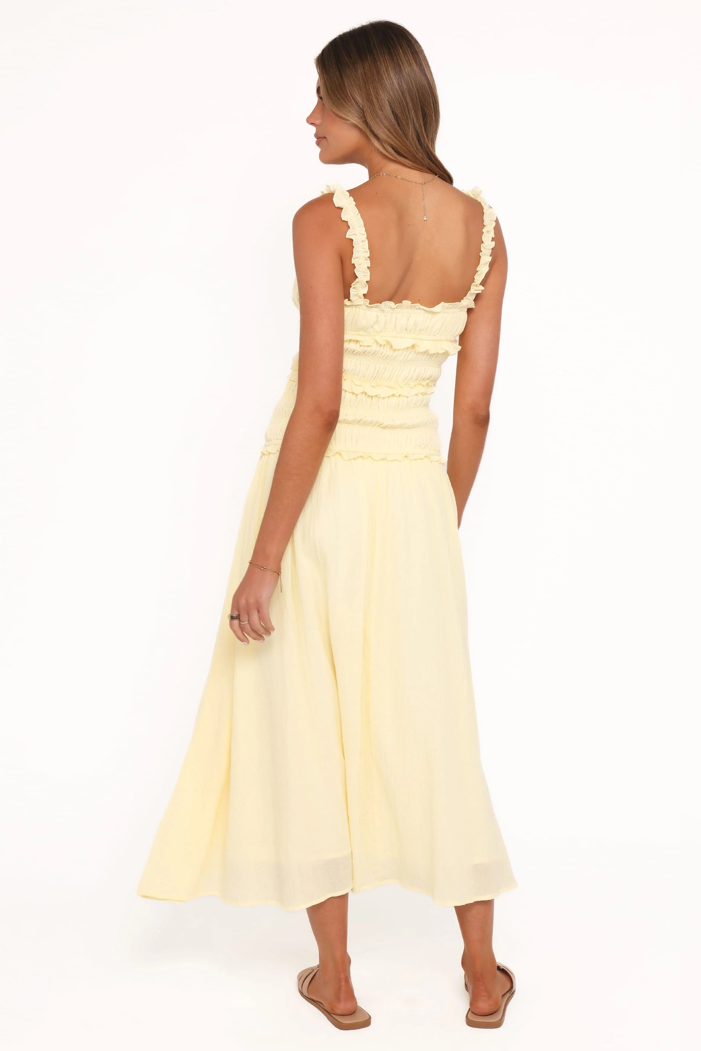 Enola Gather Midi Dress - Yellow