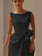 Solid Color Bow Decoration Round Neck Sleeveless Knee-Length Mini Dress