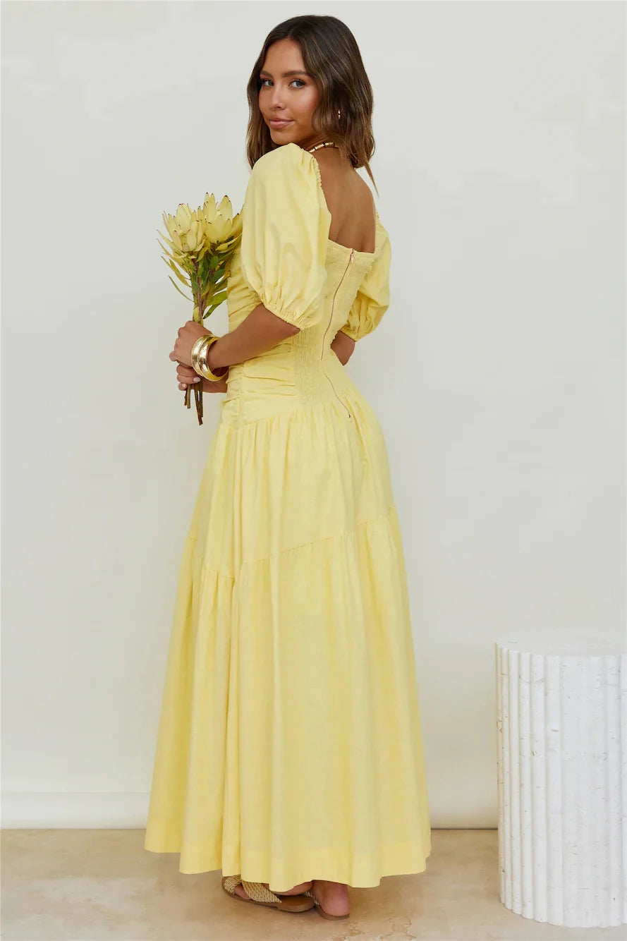 Yellow Pleated Midi Dress