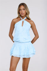 Dusk Whisper Halter Mini Dress Blue