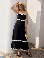 Contrast Color Ruched Backless Cami Dress