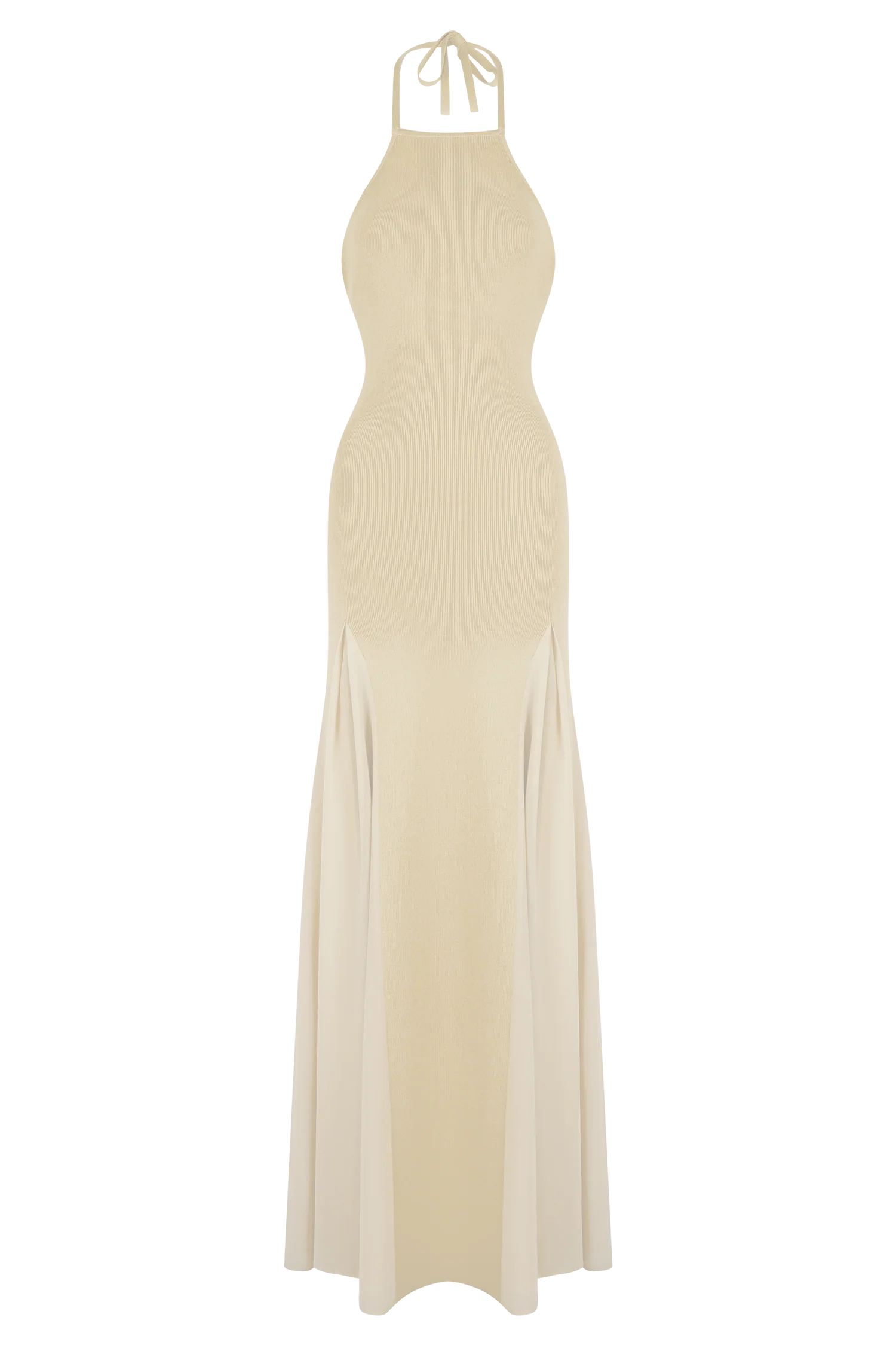 Soleil Knit And Mesh Halter Maxi Dress - Cream