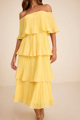 Gala Ready Yellow Off-the-Shoulder Ruffle Midi Dress