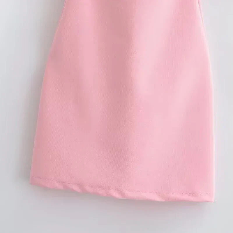 Pink Strap Cut Out Snap Button Bodycon Mini Dress