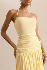 Nicolette | Lemon Square-Neck Maxi Dress With Ruched-Detailing