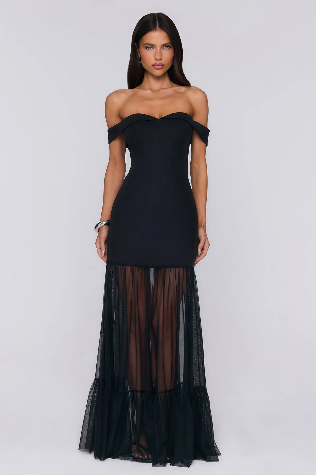 Pretty Lullaby Off Shoulder Maxi Dress Black