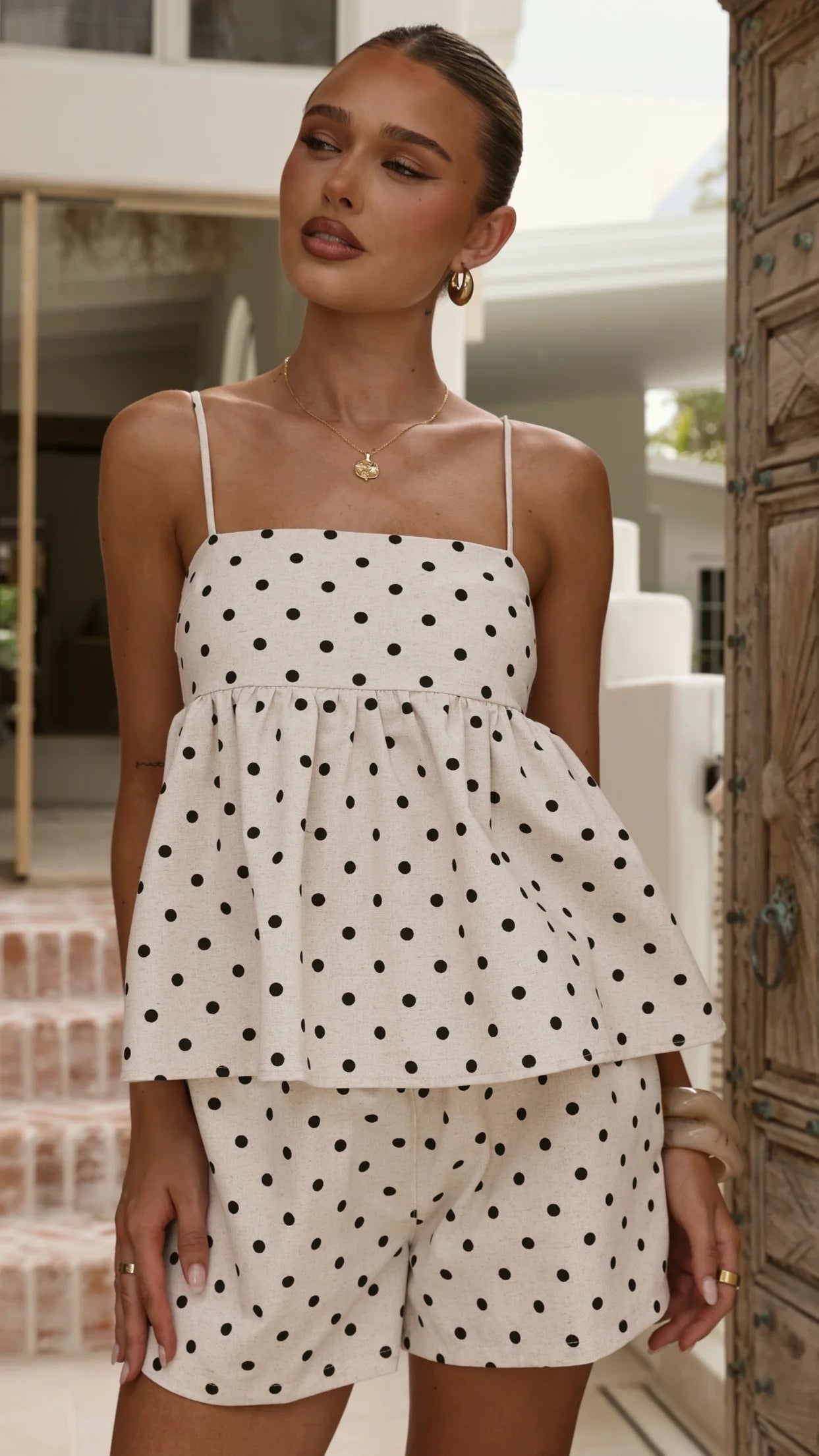 Fiana Top - Beige/Black Polka Dot