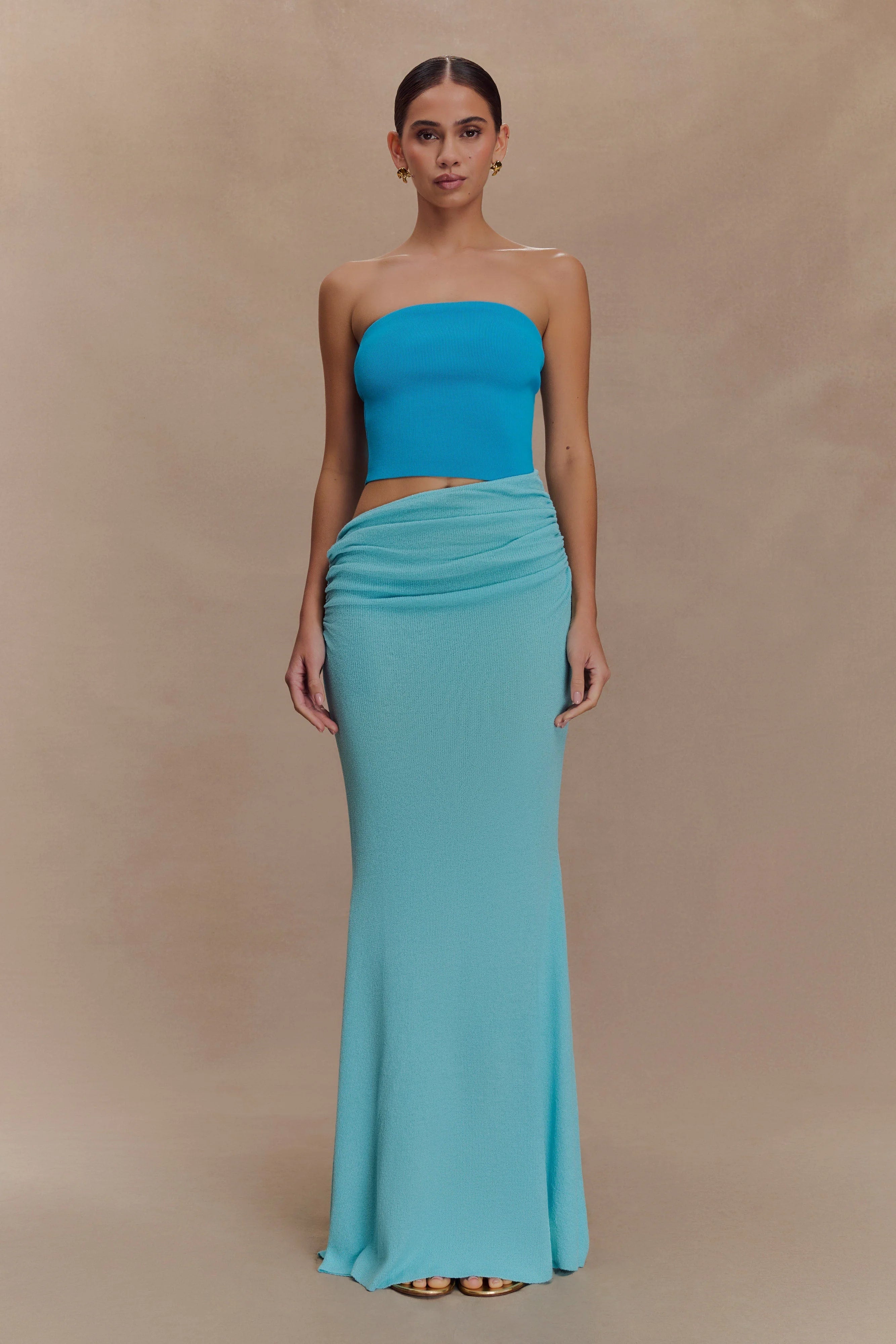 Jasiel Strapless Knit Maxi Dress - Cyan Blue