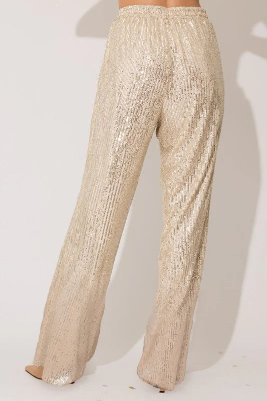 Sequins Straight Pants Ivory-Silver