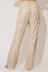 Sequins Straight Pants Ivory-Silver