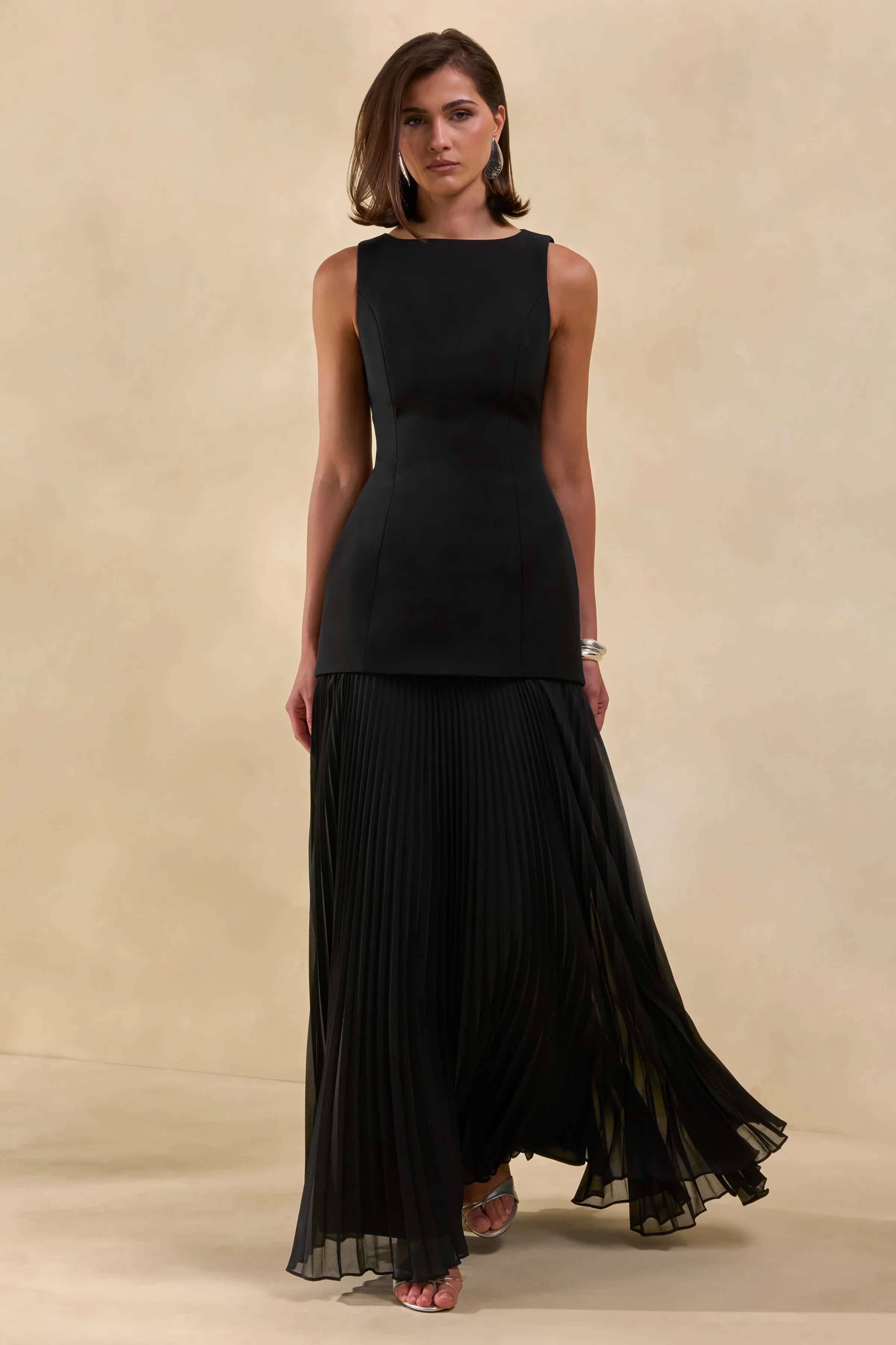 Hadley | Black Boat-Neck Maxi Dress With Drop-Waist