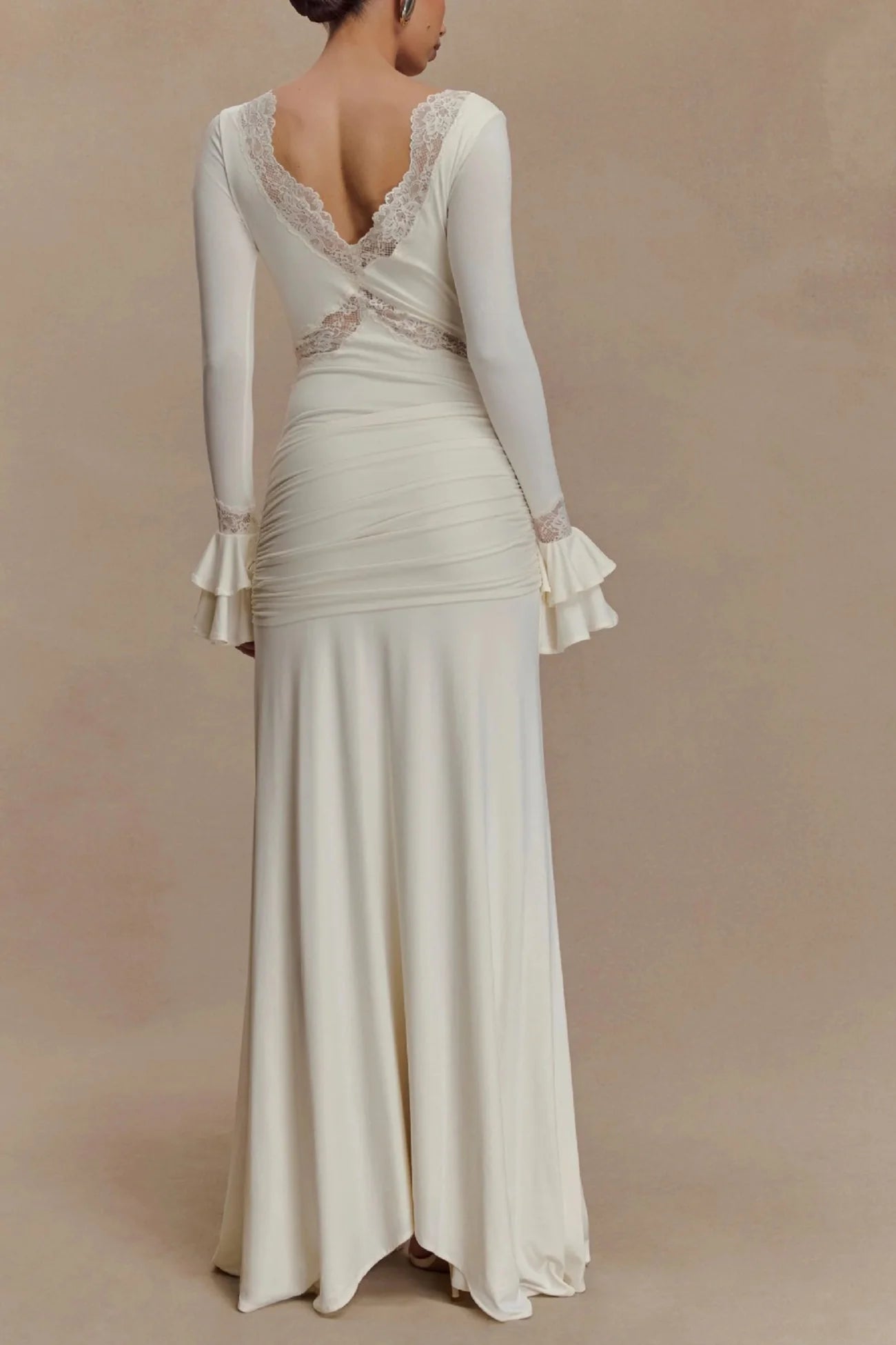 Lace Patchwork Flare Sleeve Tie-up Maxi Dress