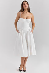 Samaria-White Corset Midi Dress
