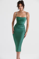 Teia-Forest Draped Corset Midi Dress
