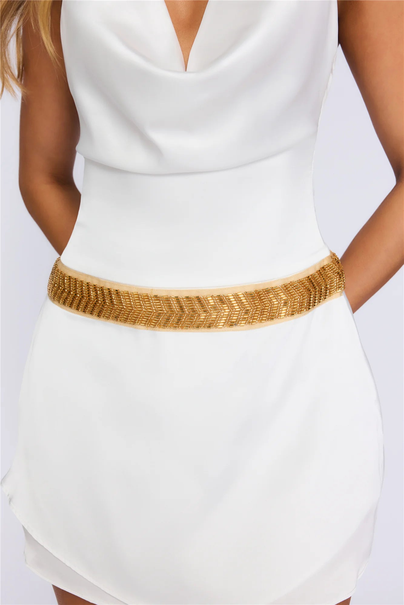Shimmer Into the Night Halter Mini Dress White