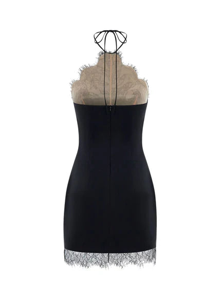 Subductix Halterneck Lace Mini Dress In Black