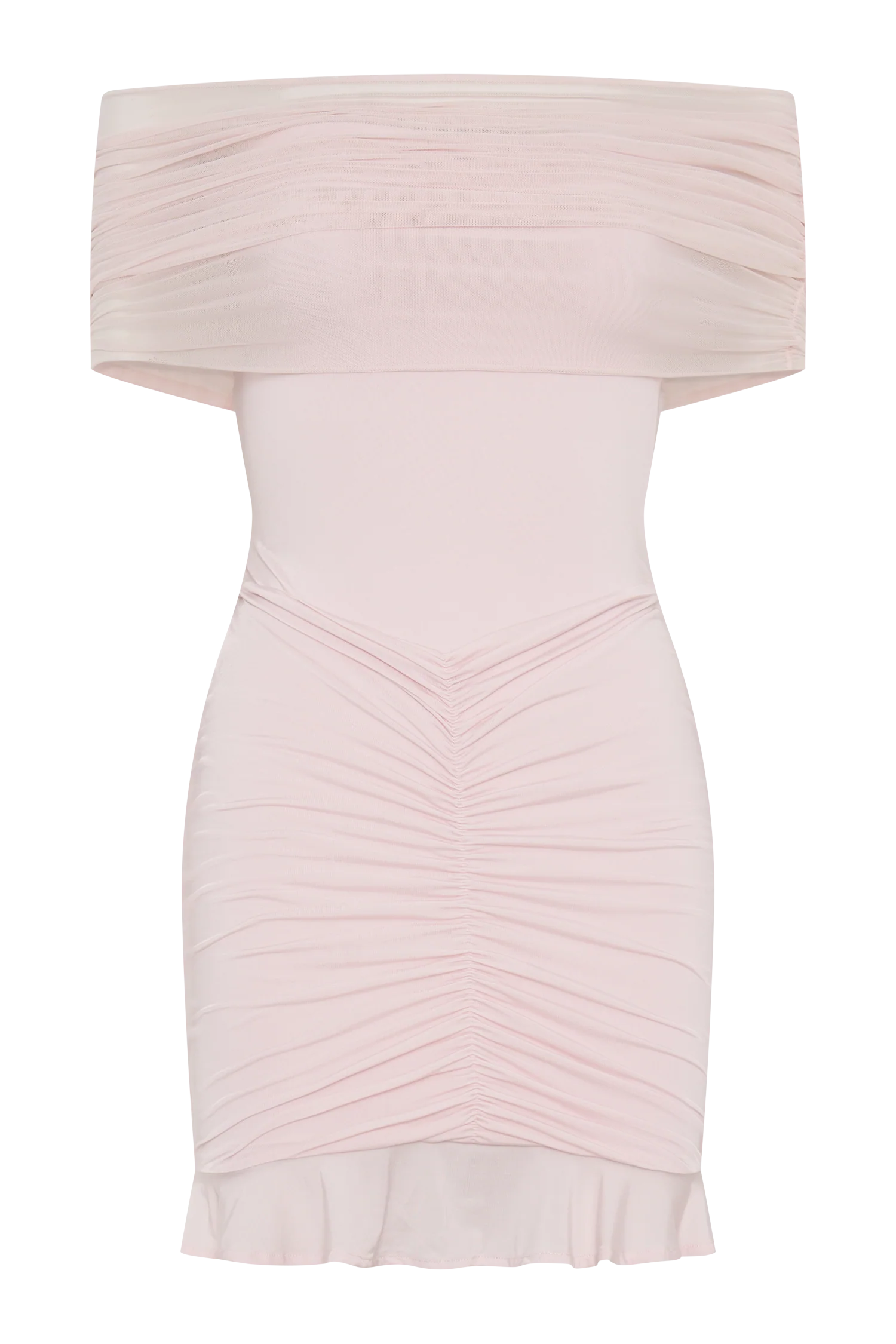 Caspian Slinky And Mesh Off Shoulder Mini Dress - Pale Pink