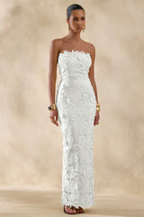 Gracie | White Lace Bandeau Maxi Dress