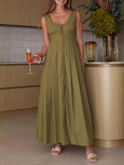 Button Front Sleeveless Dress