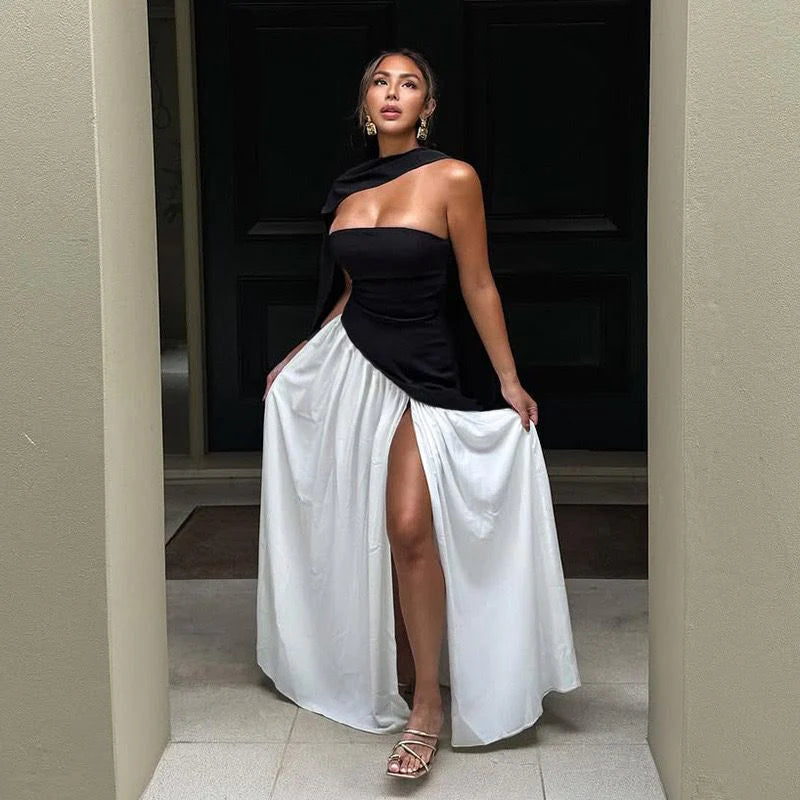 Pankh Stella Strapless Long Slit Party Wear Dress With White Scarf